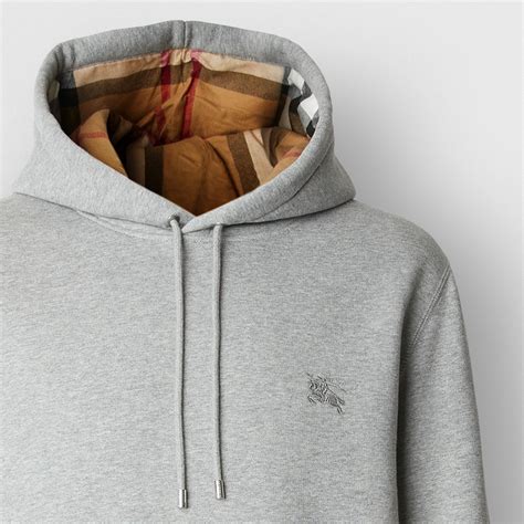 burberry clarke hoodie pale grey|Embroidered EKD Cotton Blend Hoodie in Pale grey melange.